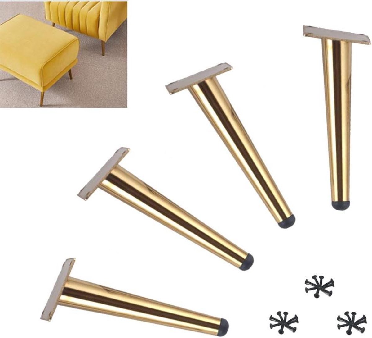 Set meubelpoten - Bankstel voeten - Meubels verhogen - Sterk draagvermogen - 15 cm - Goud