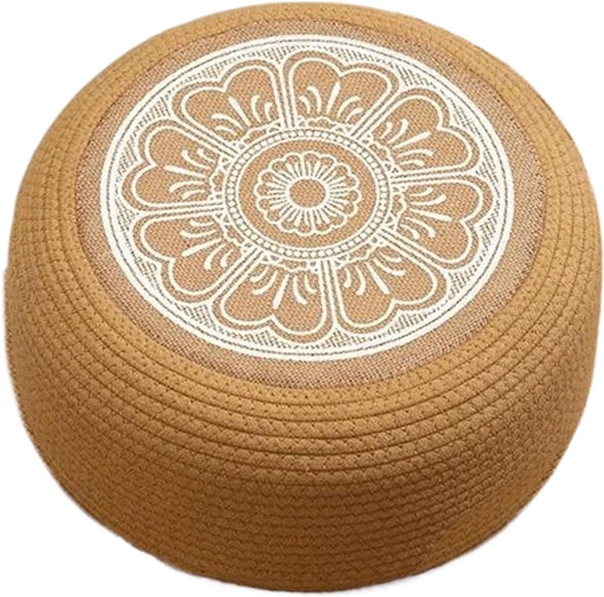 Outdoor Pouf - Ronde Voetenbank - Terras Comfort - Handgeweven Rotan - 40 cm Hoog - Wit