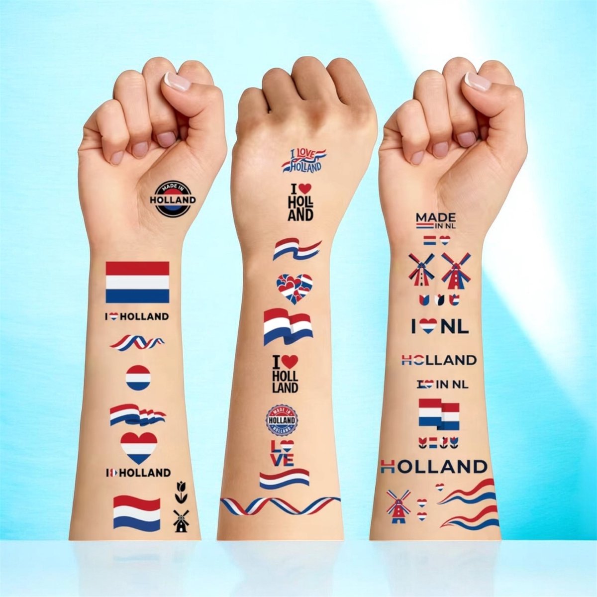 Tattoo Stickers Voetbal Holland ( Nederlandse Vlag etc ) (3 Vellen 12 x 7.6 cm