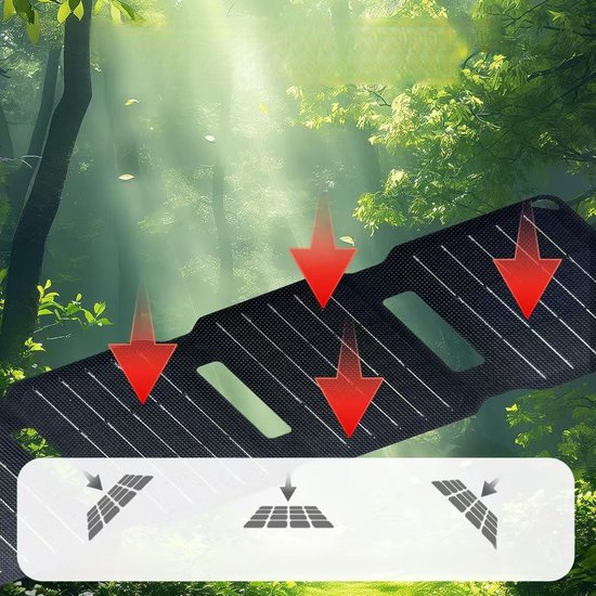 Solar Charger Opvouwbaar, Draagbare oplader op zonne-energie met drie-in-één datakabel en karabijnhaak, waterdicht zonnepaneel voor buitenactiviteiten, voor smartphone, tablet, hoofdtelefoon van Solar — afbeelding 2