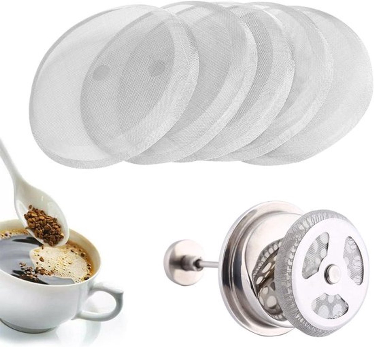 Reservefilter voor French Press koffiepers - herbruikbare zeef - roestvrijstalen mesh - 5 stuks