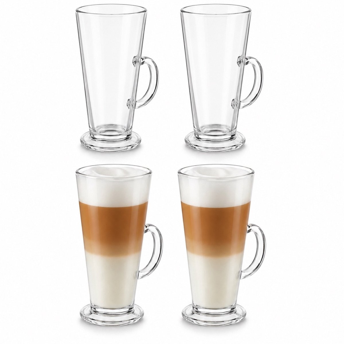 Glasrijk® Latte macchiato glazen - 280 ml - 4 stuks - Enkelwandige glazen - Latte macchiato glazen enkelwandig - Latte glazen - Koffieglazen - Cappuccino glazen - Theeglazen