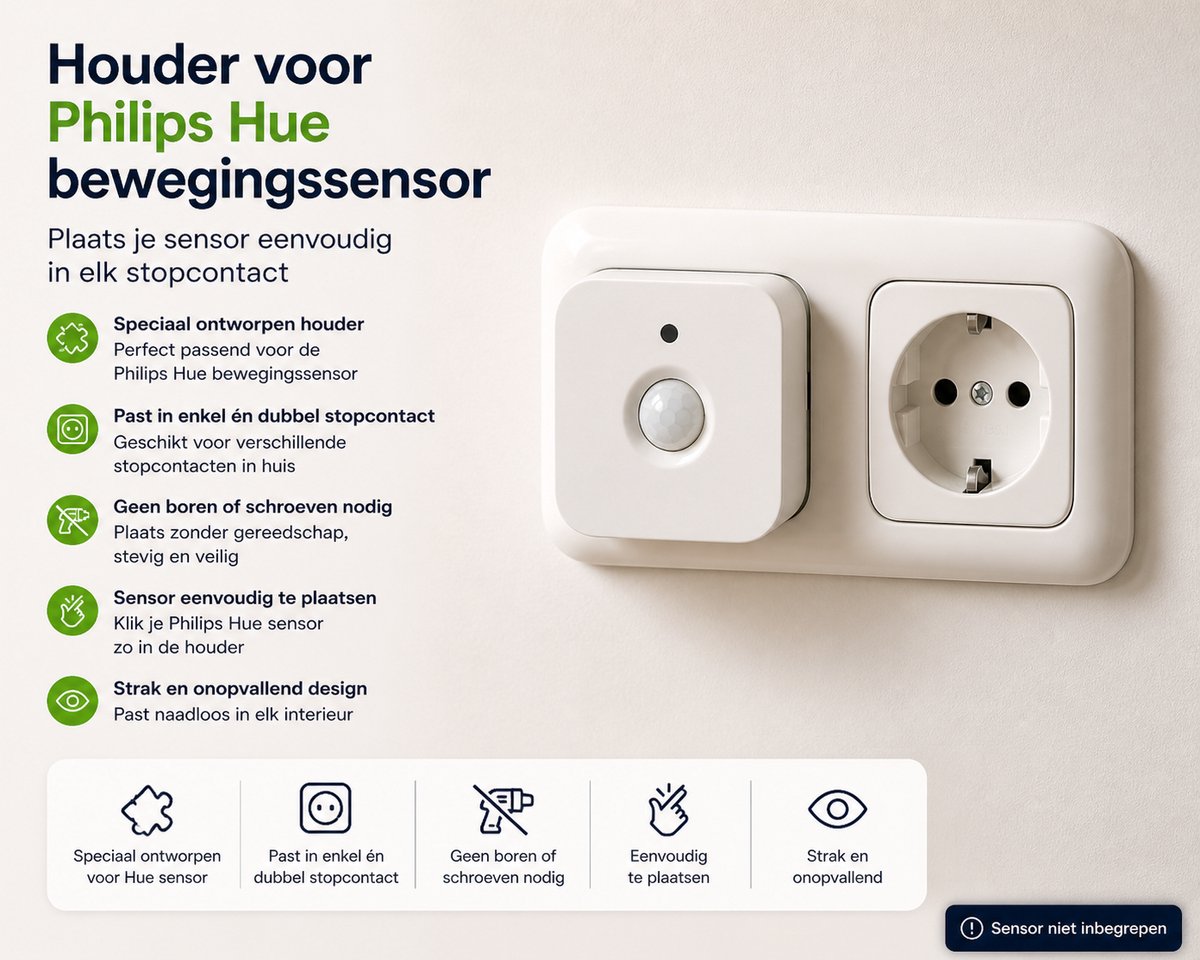 Philips Hue Bewegingssensor Houder Stopcontact – Zonder Boren – Plug & Play Beugel voor Hue Motion Sensor