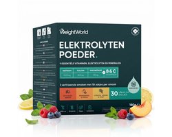WeightWorld Elektrolyten Poeder zakjes - 9 essentiële electrolytes, mineralen en vitamines - 30 zakjes in 3 natuurlijke smaken - Zonder suiker