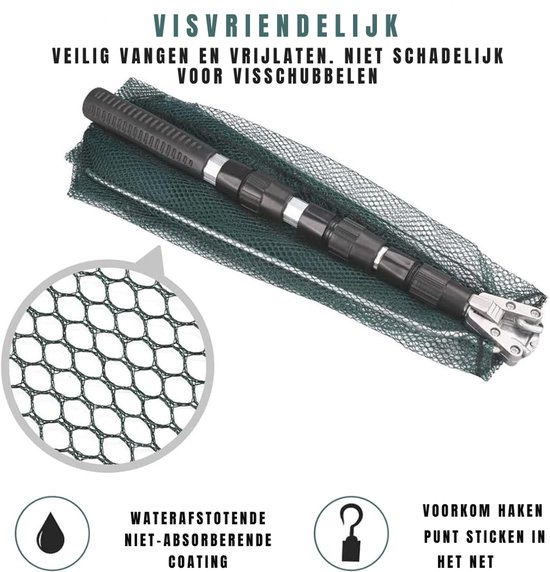 YOR® Schepnet Vissen - Visnet - Telescoop Schepnet - Duurzaam Net met Rubberen Coating - Zilver/Groen - 43cm x 43cm x 1cm van Merkloos — afbeelding 3