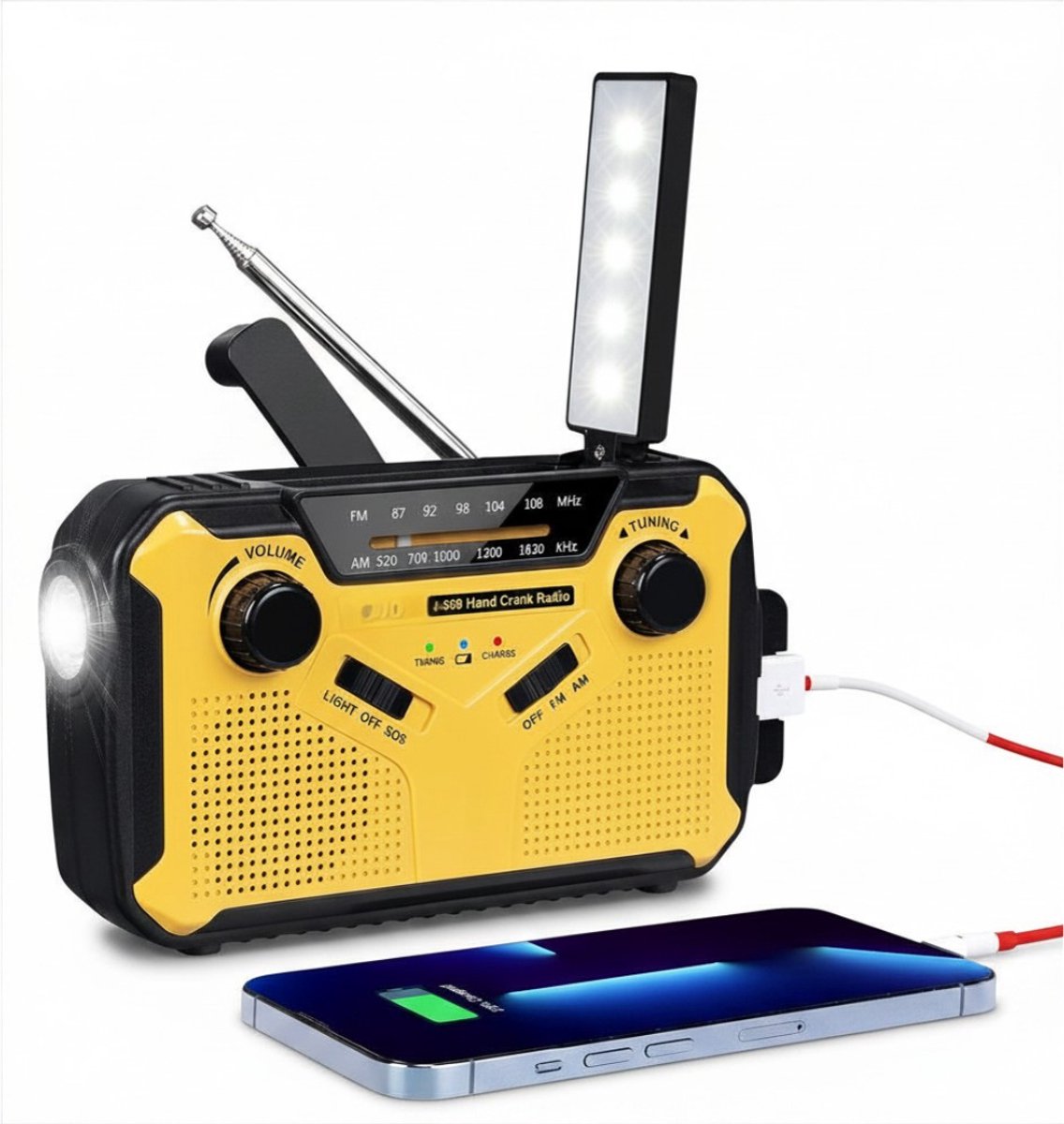 TopChoice® Noodradio Solar Opwindbaar - Noodpakket voor Thuis - Noodrantsoen - 3000 mAh - Geel