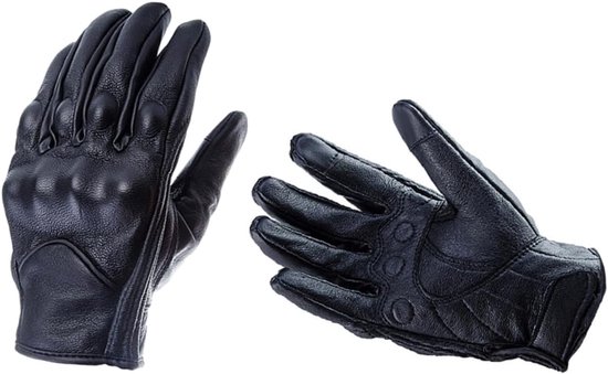 Leren Motorhandschoenen Heren - Maat L - Touchscreen Handschoenen - Zomer Motorhandschoenen met Knokkelbescherming - Ademend Geitenleer - Motoruitrusting voor Toeren & Sport - Zwart
