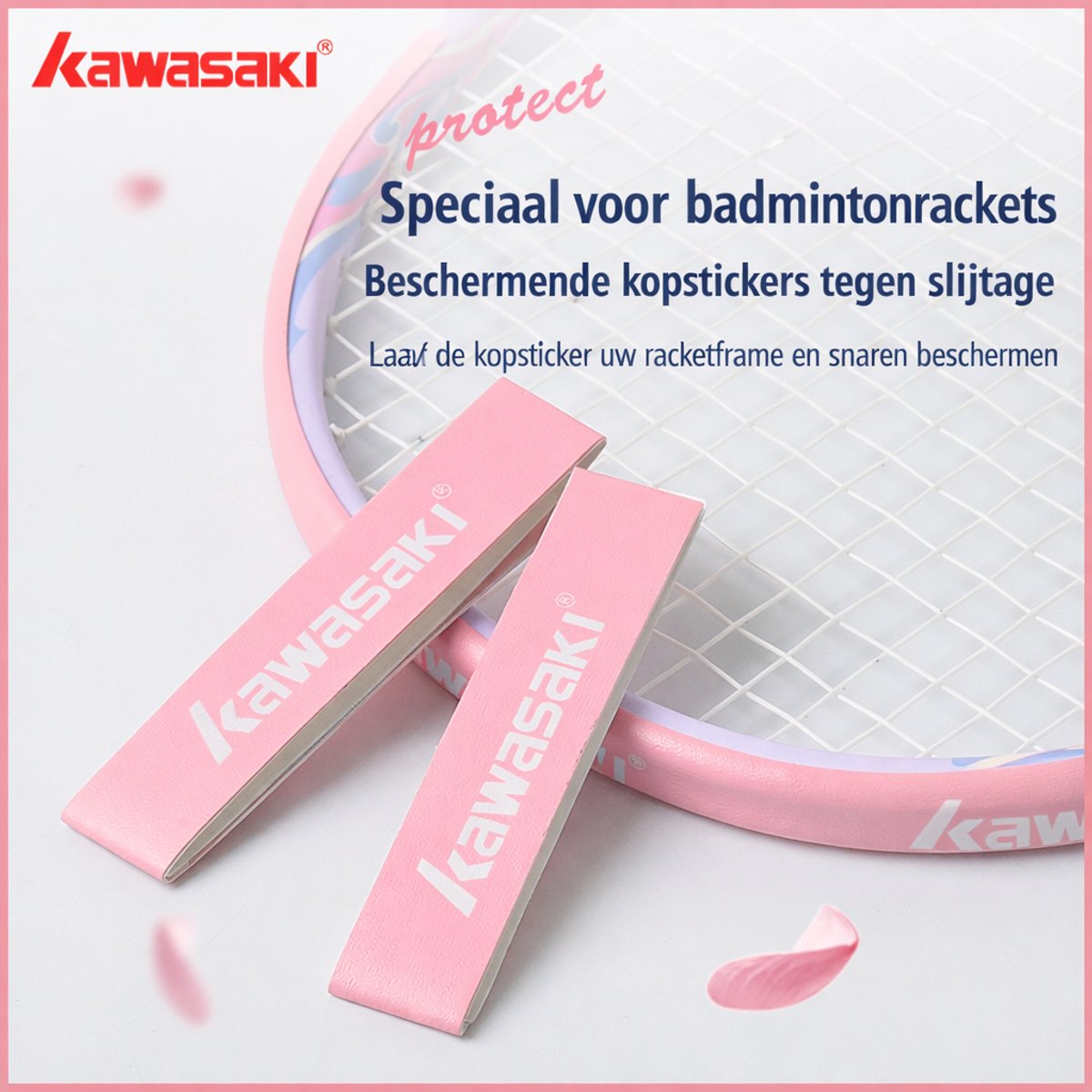 Kawasaki Badminton Racket Head Protection Tape – Slijtvaste Frame Bescherming – Anti‑Kras – Universeel – Roze(2stuks)