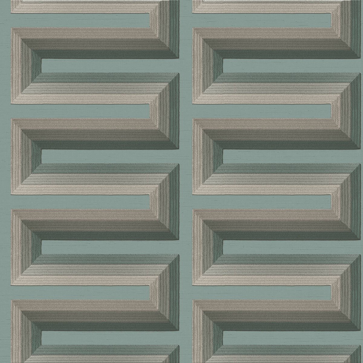3D behang Profhome RE521075-DI vliesbehang hardvinyl warmdruk in reliëf gestempeld met geometrische vormen glimmend turkoois mint patinagroen zijdegrijs 5,33 m2