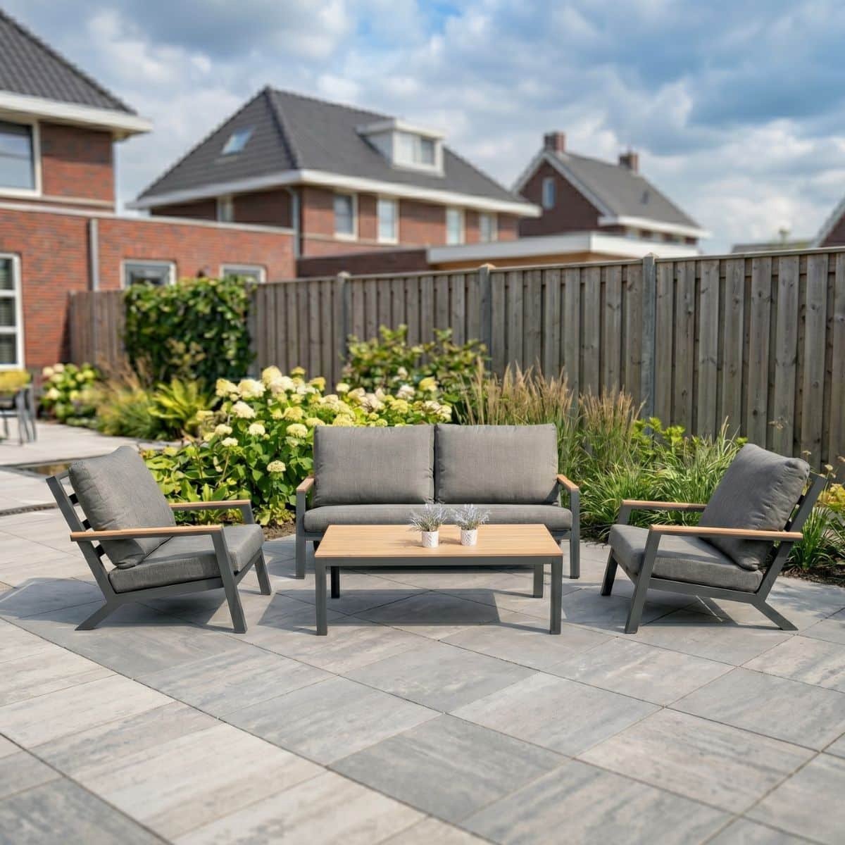 Loungeset Donnan Antraciet 5-persoons Tuinset Stoel-Bank Aluminium/Hout - 19370