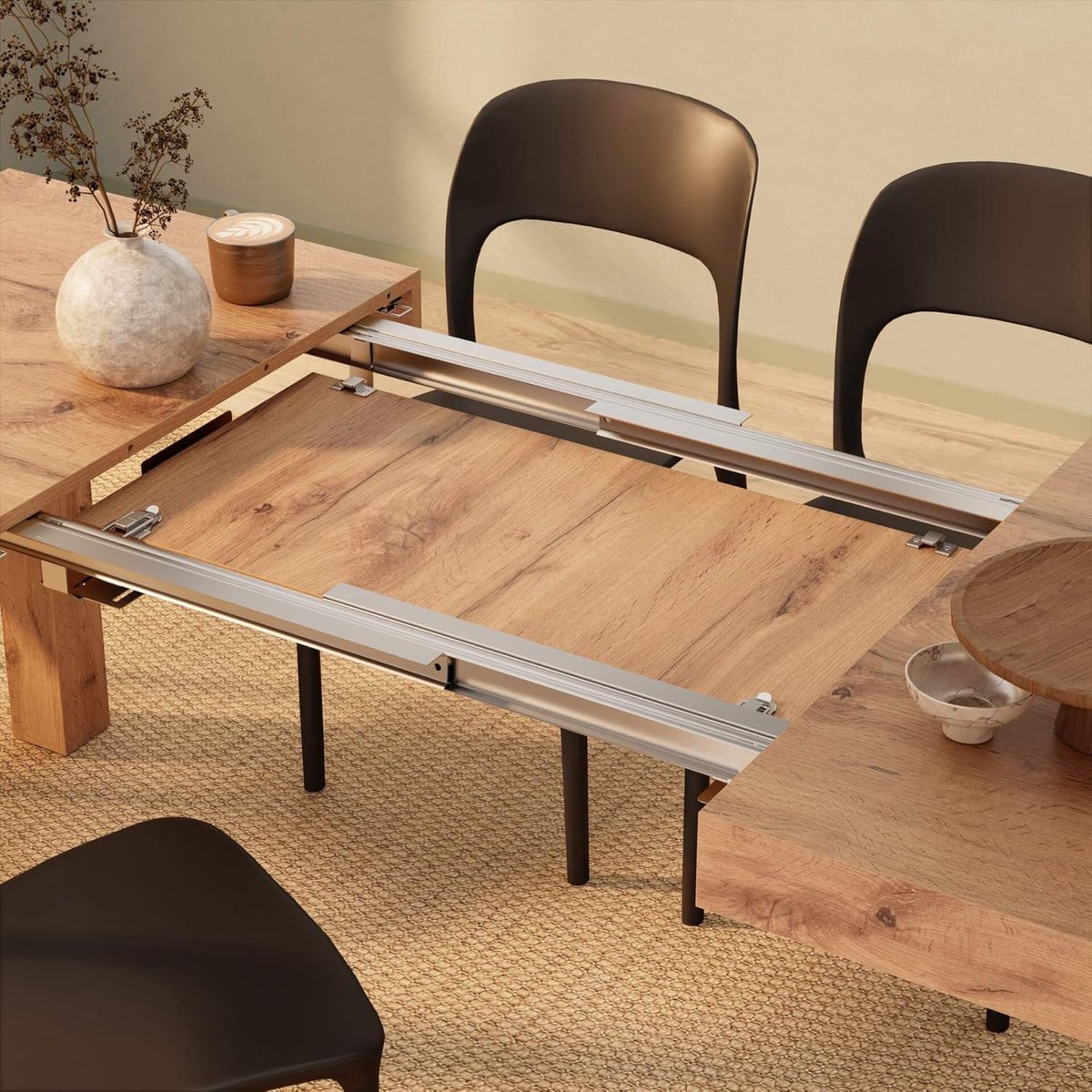 Uitschuifbare Eettafel 120–200 x 80 x 76 cm – Rustiek Eiken Design met Opbergbare Verlengstukken, Voor 6-8 Personen