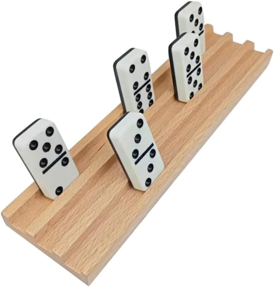 Houten Domino Rek - Domino Houder - Bordspellen Spelen - Antislip Ondergrond - 25.4x6CM - Lichtgeel — cadeau in Spellen & Speelgoed - foto 4