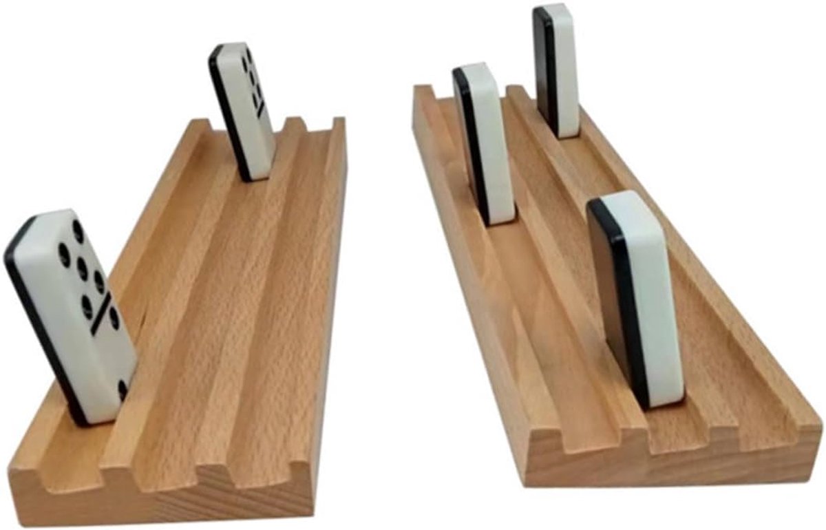 Houten Domino Rek - Domino Houder - Bordspellen Spelen - Antislip Ondergrond - 25.4x6CM - Lichtgeel — cadeau in Spellen & Speelgoed - foto 5