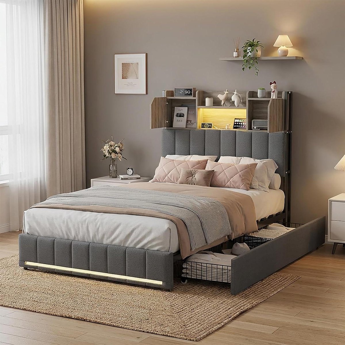 Gestoffeerd Bed - Eenpersoonsbed Frame - Slaapcomfort Creëren - Geïntegreerde LED Verlicht