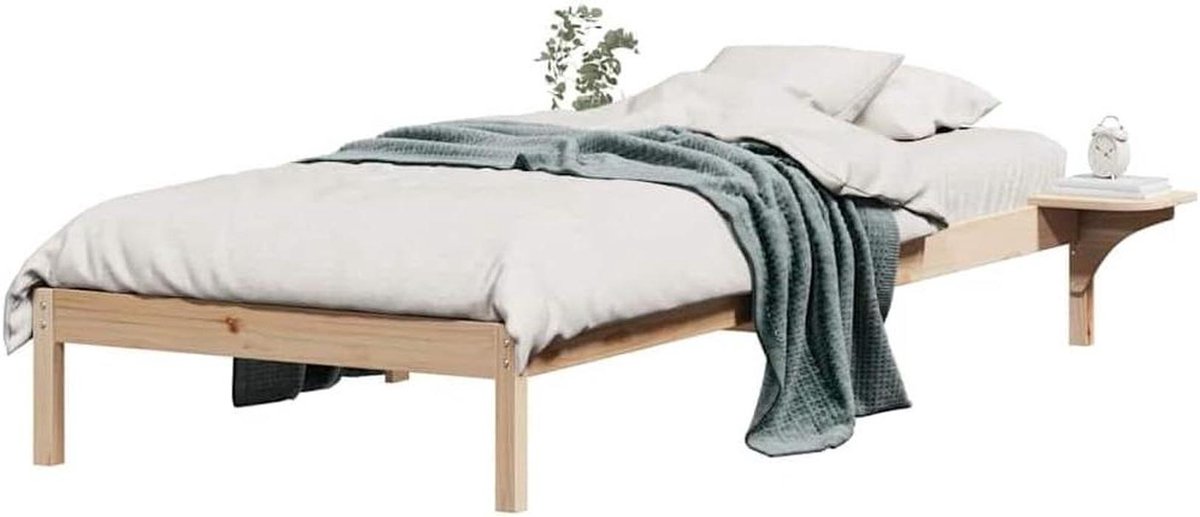Bedframe met zijtafels - Houten bedombouw - Moderne slaapkamer - Geïntegreerde tafels - 100 x 220 cm - Naturel