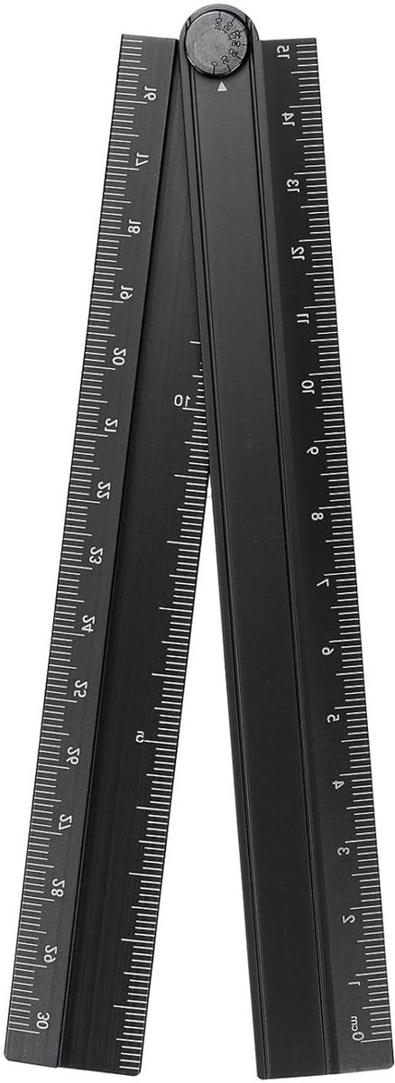Opvouwbare Liniaal - Gradenboog Hoekliniaal - Nauwkeurig Meten Tekenen - Aluminiumlegering Duurzaam - 30 cm - Zwart
