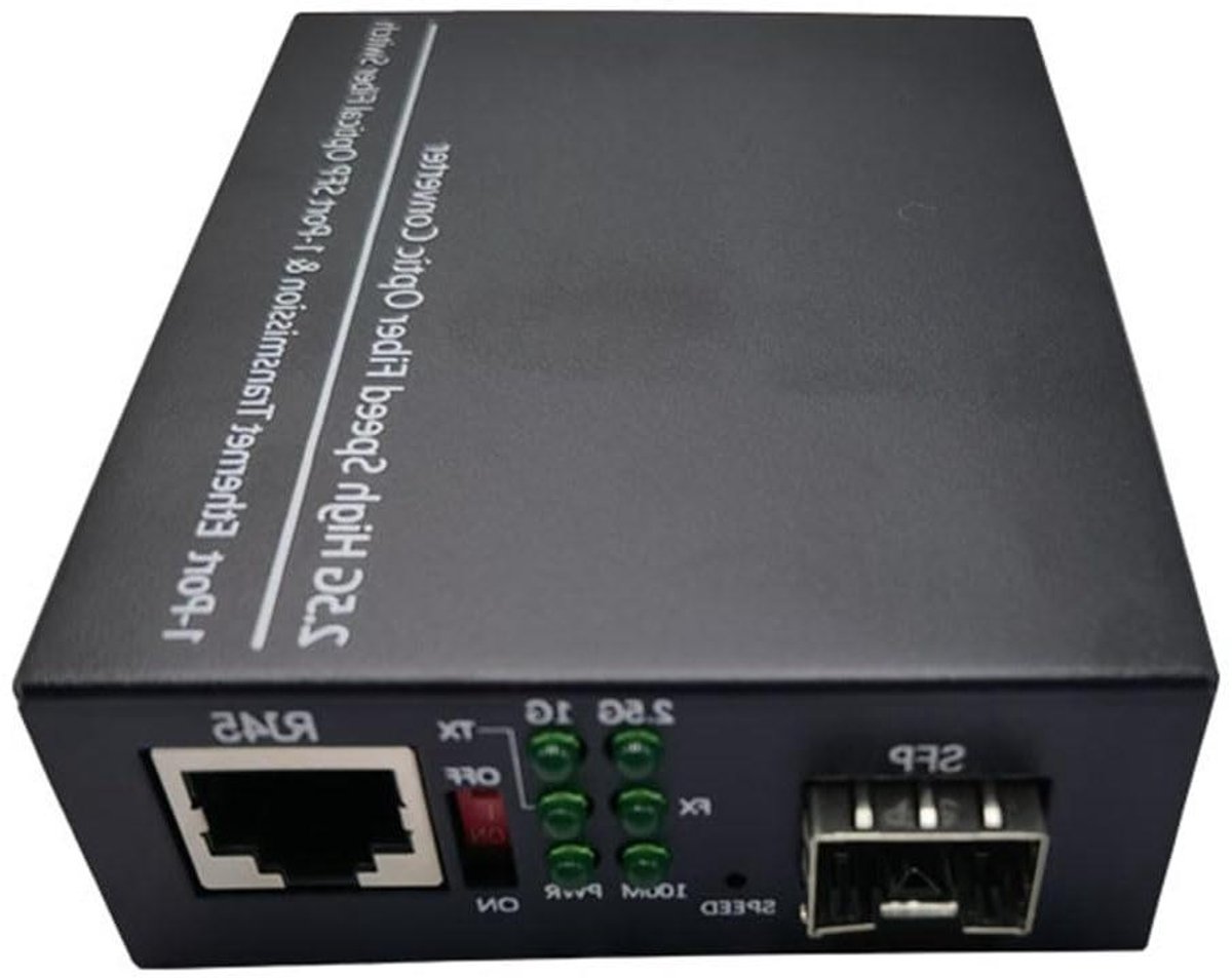Glasvezel Mediaconverter - Gigabit Transceiver - Netwerk Uitbreiding - 2.5 G Snelheid - EU Stekker - Zwart