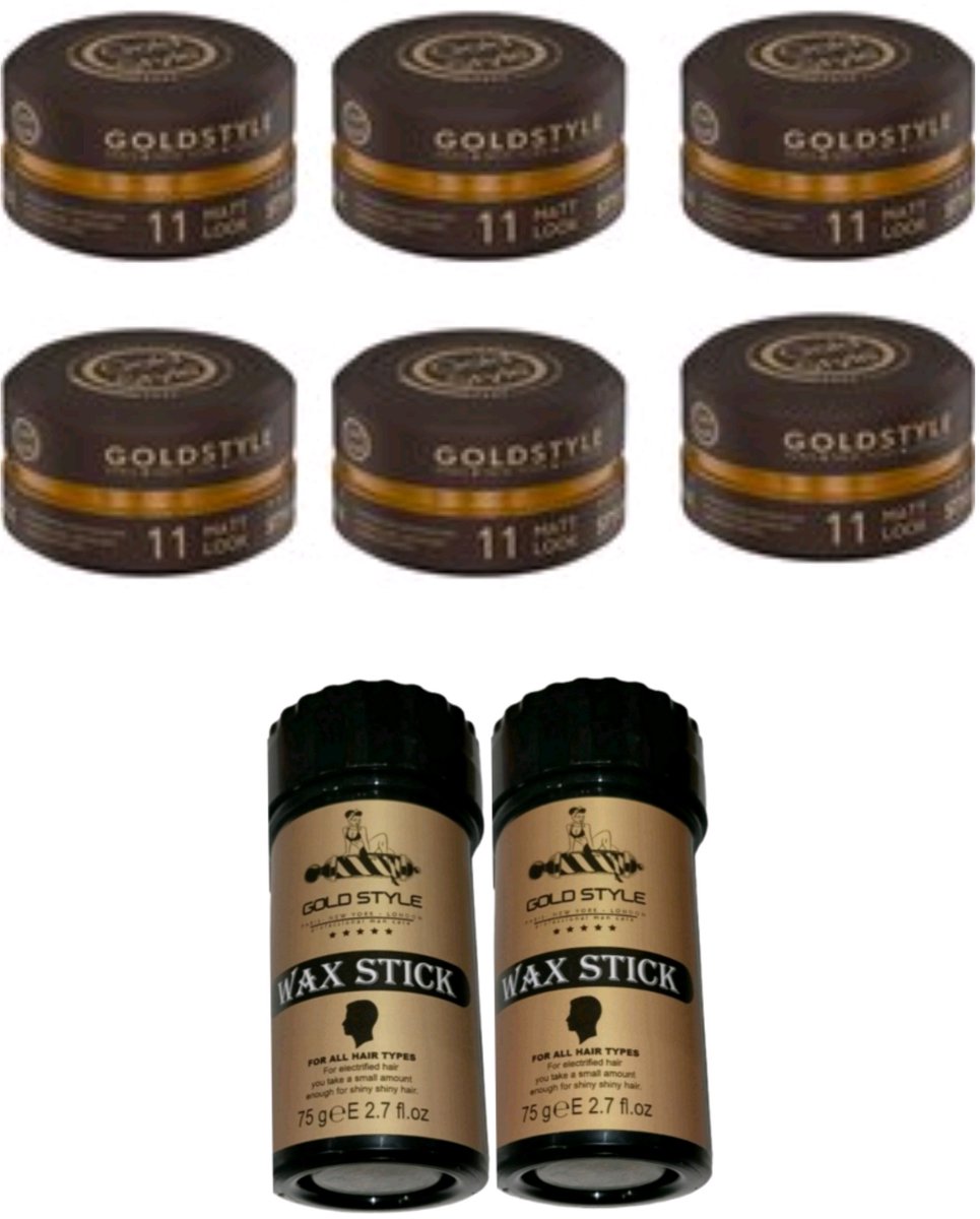 Gold Style Matt Look Styling Wax - 6 Stuks 900ML + 2 x 75 Gram Gold Style Wax stick - Haar wax Mannen - Styling Wax - Wax stick - haar stick