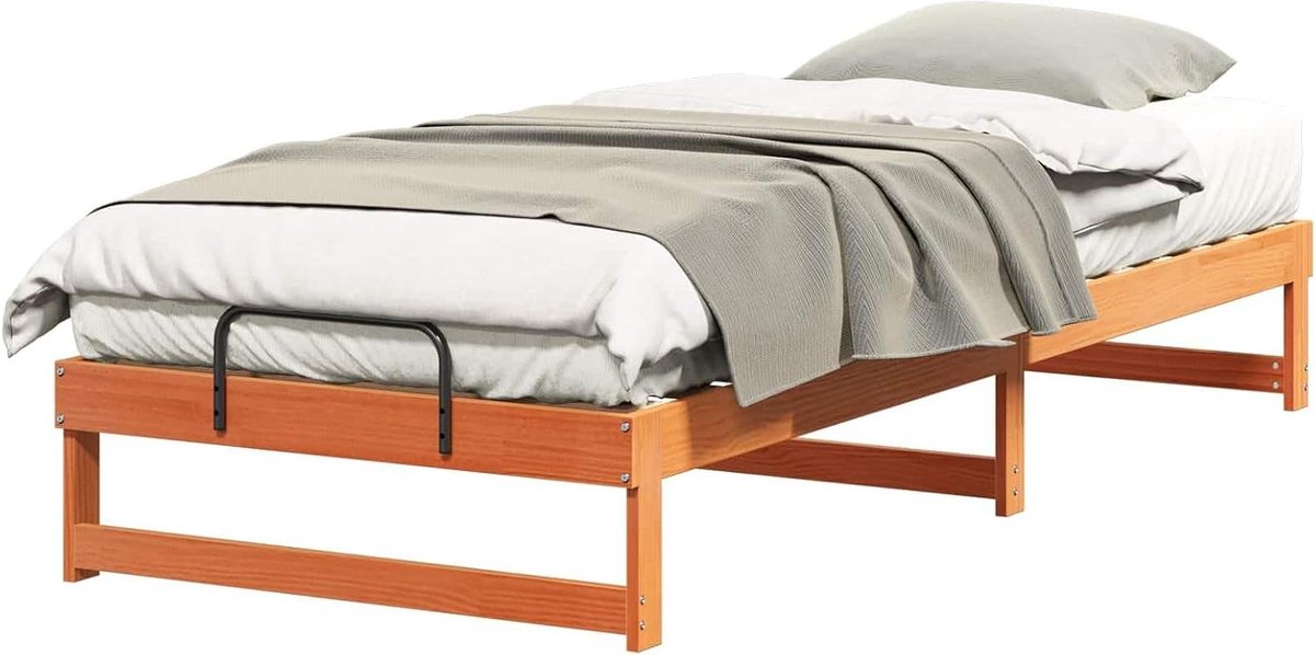 Bedframe Massief Hout - Moderne Bedombouw - Slaapkamer Inrichten - Strak Rechthoekig Ontwerp - 90 x 220 cm - Wasbruin