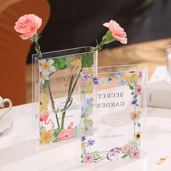 Foto: Boekenvaas set boekvormige vazen bloemen presenteren uniek acryl ontwerp set van 2 transparant