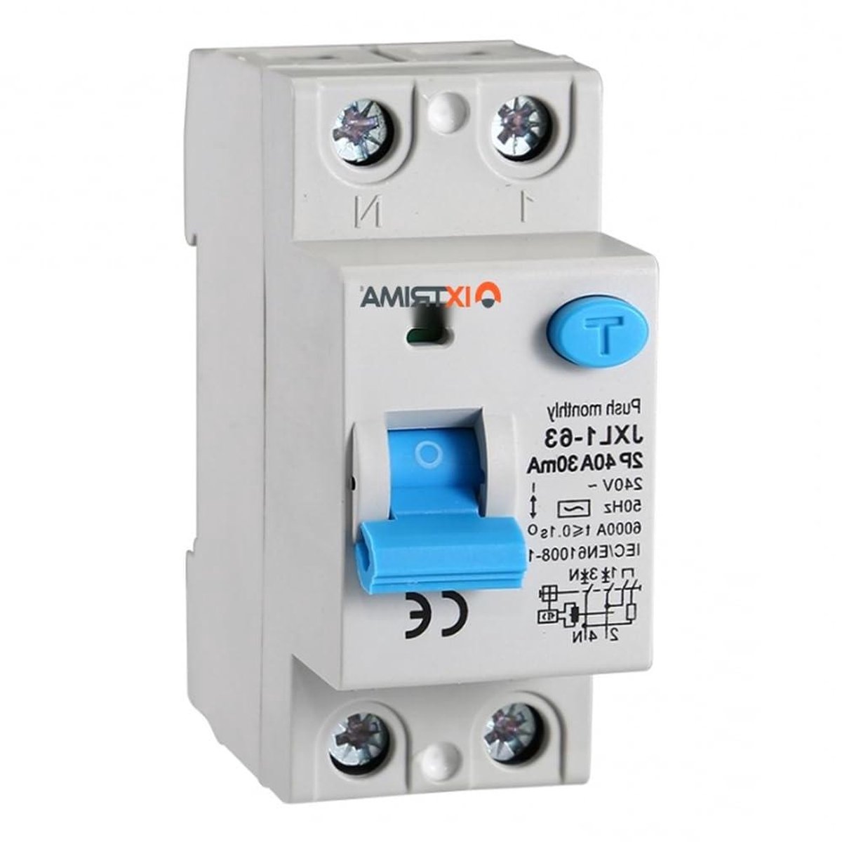 Aardlekschakelaar - Differentiële schakelaar - Elektrische veiligheid - 2-polig 30mA - 40A 6kA - Wit
