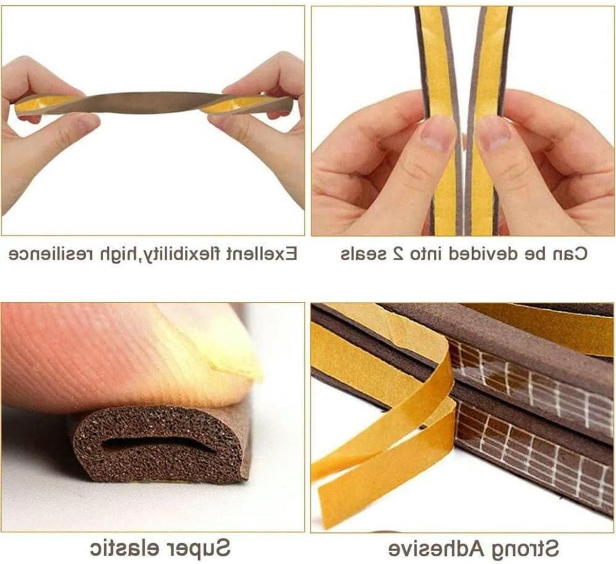 Afdichtstrip Deur Raam - Isolatie Tape - Energie Besparen - Zelfklevend Schuim - 6 Meter - Bruin
