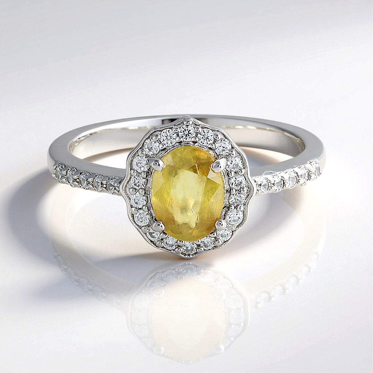 Cavill - Ovale gele saffier ring 0.99 ct - 925 sterling zilver platina plated - Zirkonia 1.29 ct - Elegante damesring uit Madagaskar