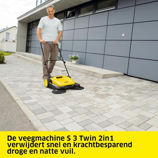 Veegmachine - Handveger - Buiten reinigen - 2-in-1 borstels - 65 cm werkbreedte - Geel — afbeelding 4