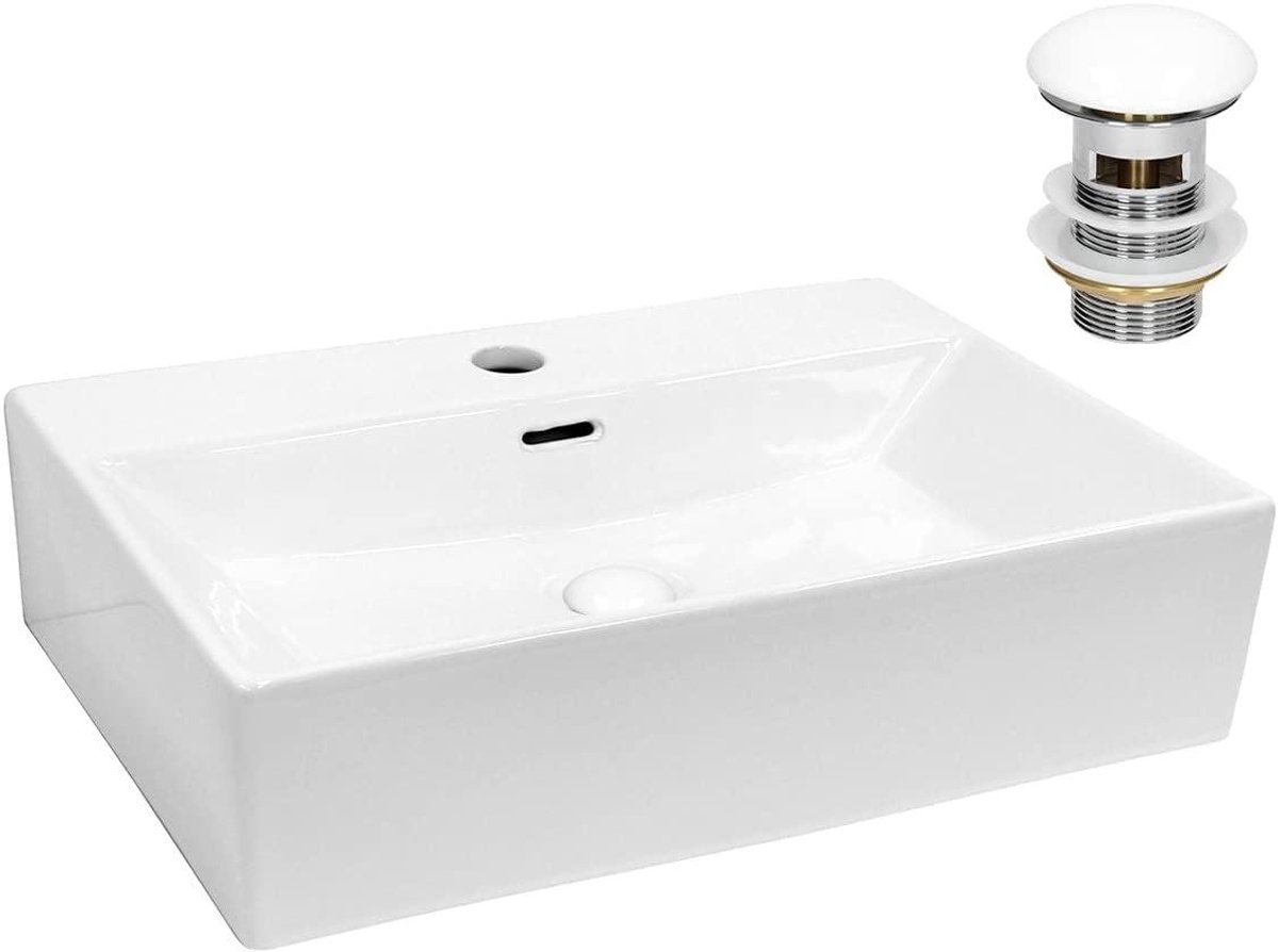 Keramische Wastafel - Waskom Opzet - Badkamer Inrichten - Eenvoudige Installatie - 515x360x130 mm - Wit