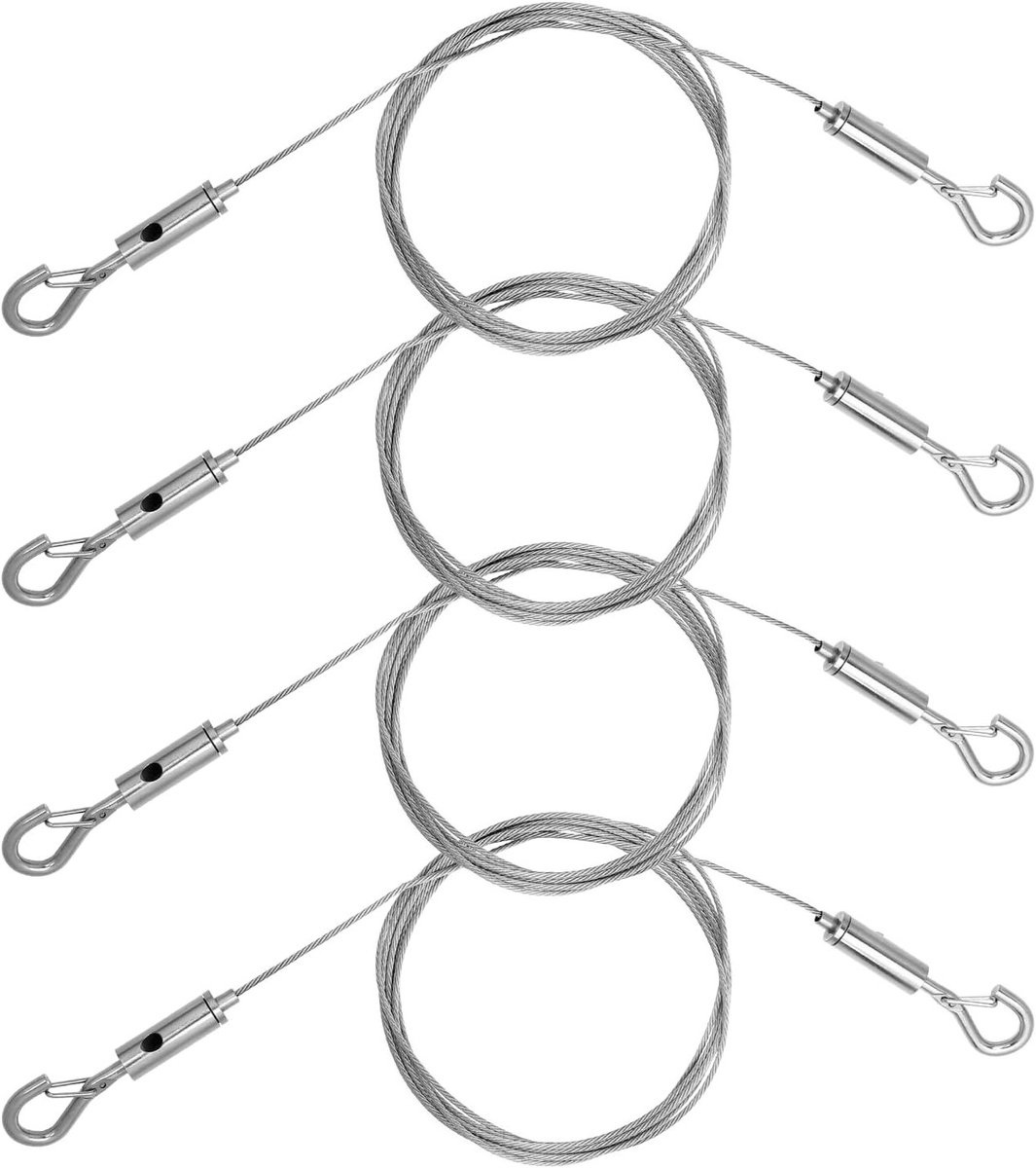 Verstelbare RVS Ophangdraad met Oogjes voor Spiegels, Lampen en Kunstwerken - 4 Stuks, 2 m x 1.5 mm, Sterk en Duurzaam Ophangsysteem