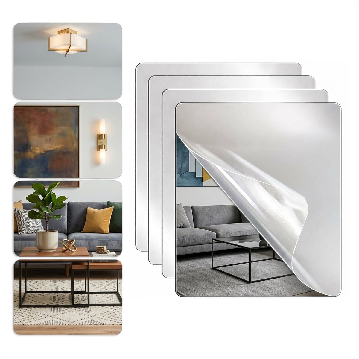 Plakspiegel 20x30 - 4 stuks - Zelfklevende - Plakspiegels - Deur - Spiegel - Folie - Badkamer - Grote - Sticker - Pas - Wand -Hollywood make up