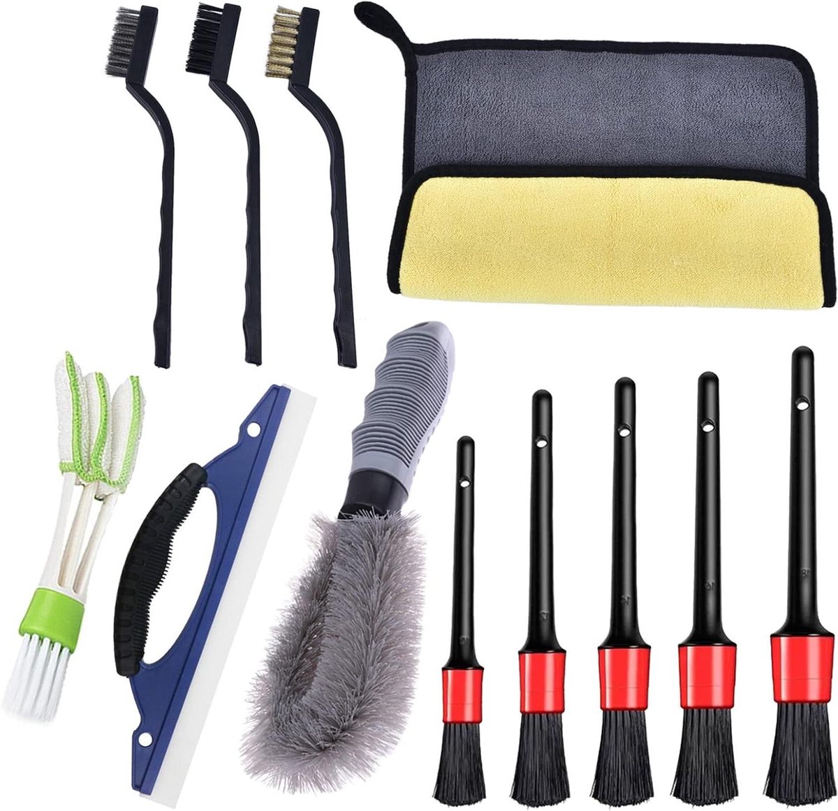 Auto Onderhoudsset - Reinigingsborstels - Voertuig Poetsen - 12 Delige Set - Diverse Maten - Multicolor