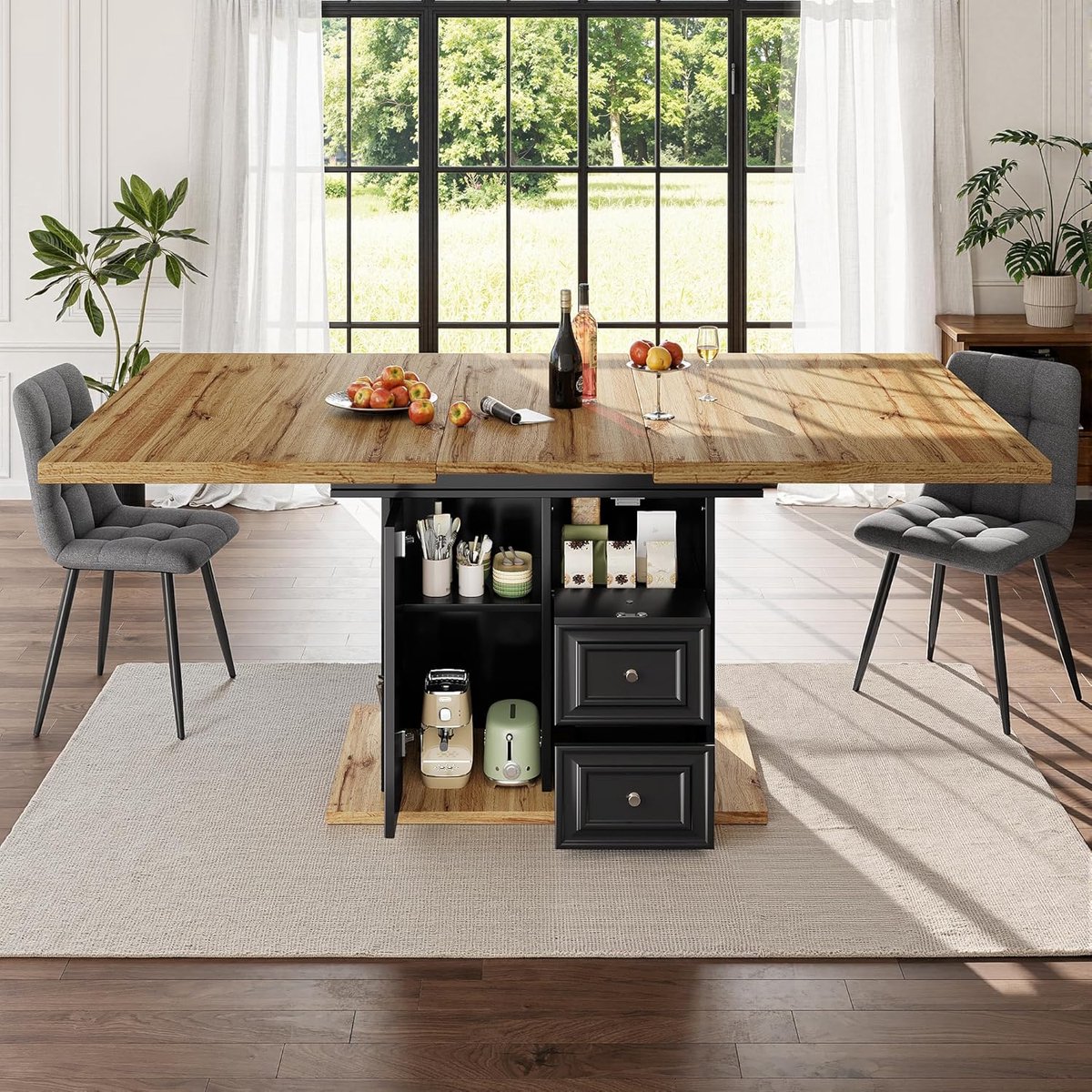 Extendable Dining Table, 110 x 80 x 75 cm, Suitable for Dining Room, Kitchen or Patio, Extendable Wooden Dining Table with a Length of up to 140 cm