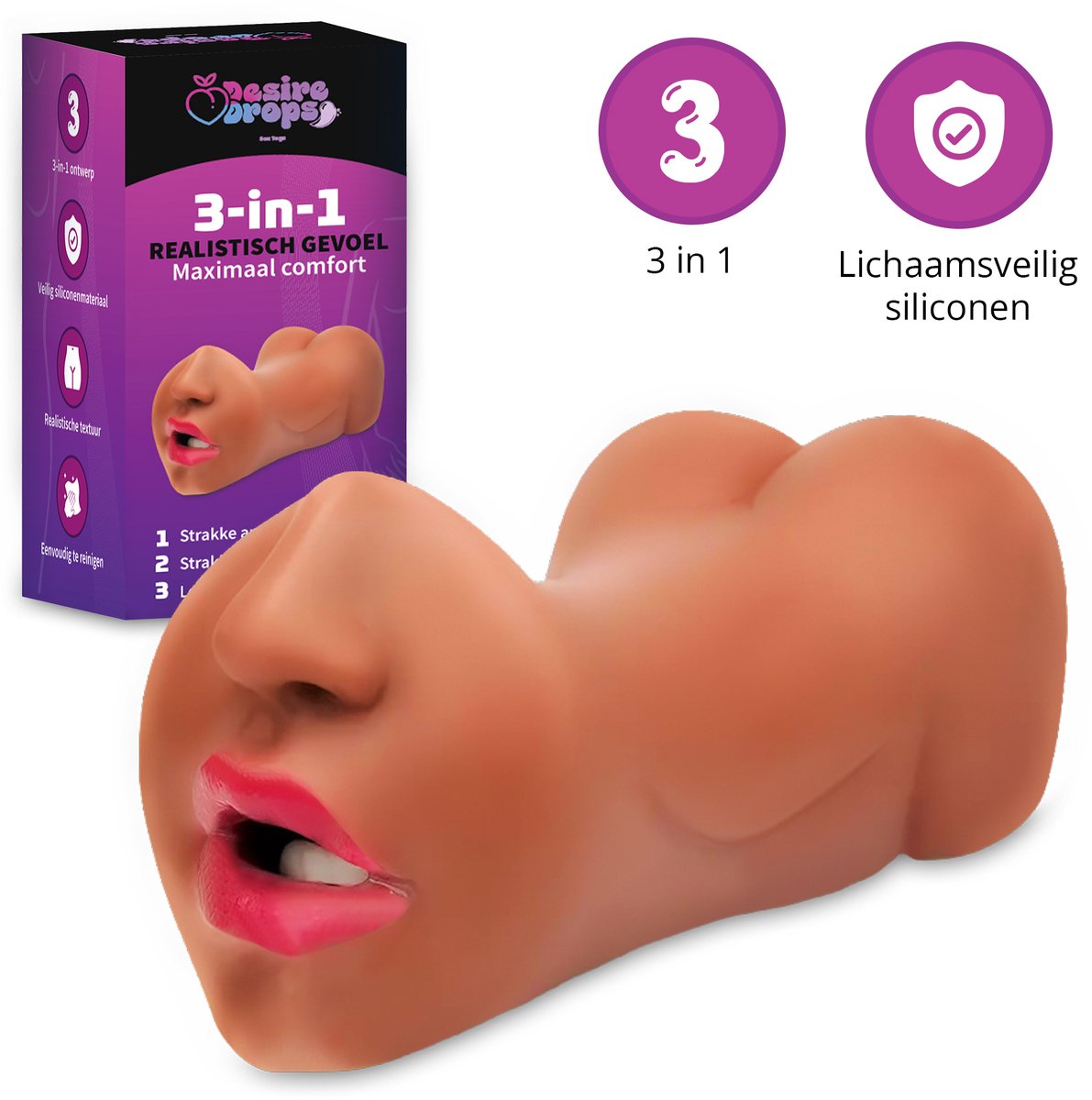 Desiredrops Realistische Masturbator – Siliconen – Pocket Pussy voor Man - 3 in 1 – Blowjob Masturbator met Billen en Kunst Vagina – Sex Toys Mannen en Koppels – Nep Kut – Discreet & Herbruikbaar