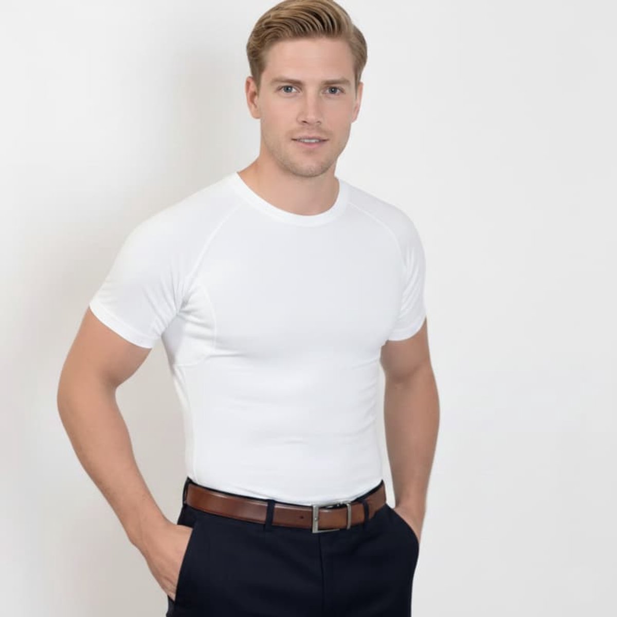 Anti Zweet Shirt Heren - Everstock - Zweetwerend Ondershirt - Wit - Ronde hals - Maat L