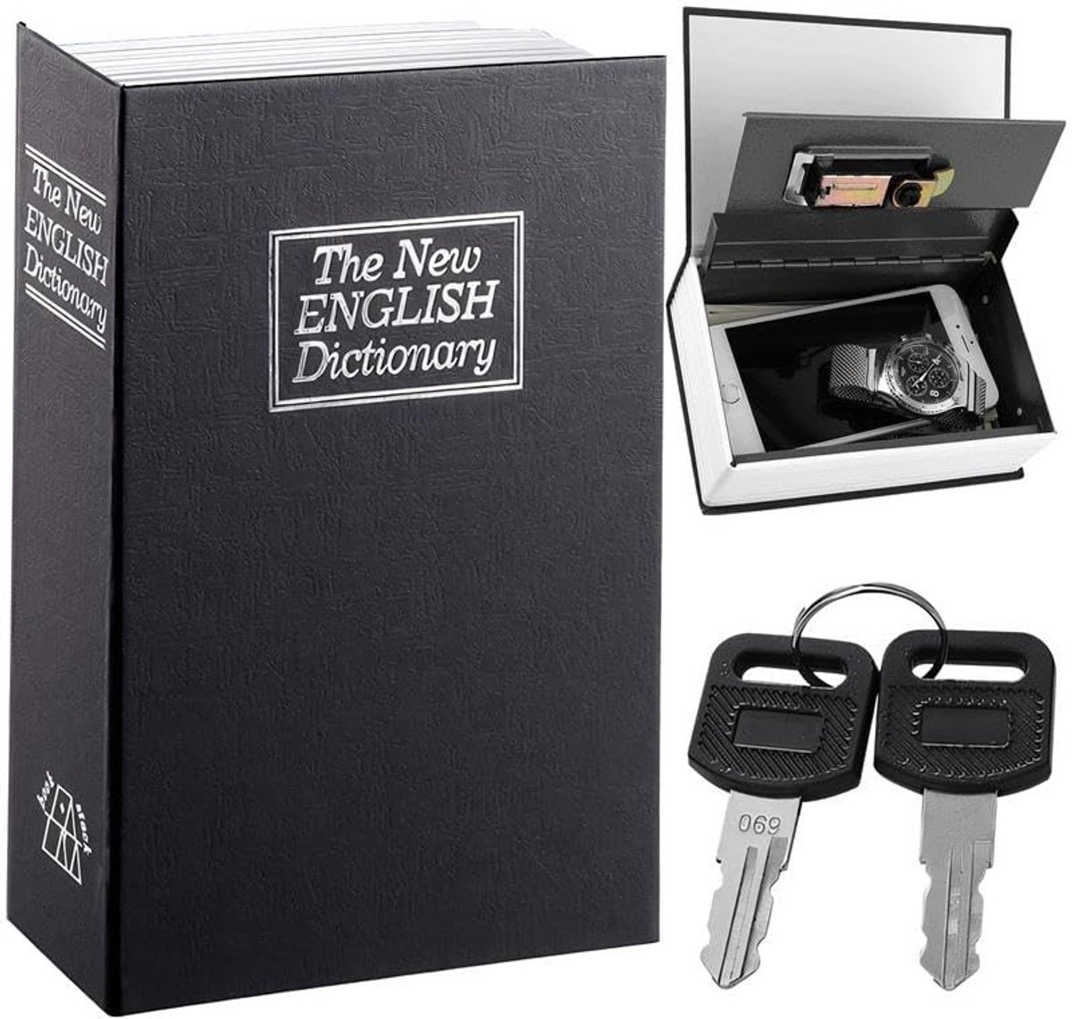 Retoo 2 Key Book Safe - Veiligheidsboek voor Geld, Documenten en Sieraden - Zwart 24cm