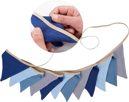 Vlaggenlijn in Blauw en Grijs voor Kinderkamer, van Muslin Katoen, 2.8 meter Decoratie — afbeelding 2