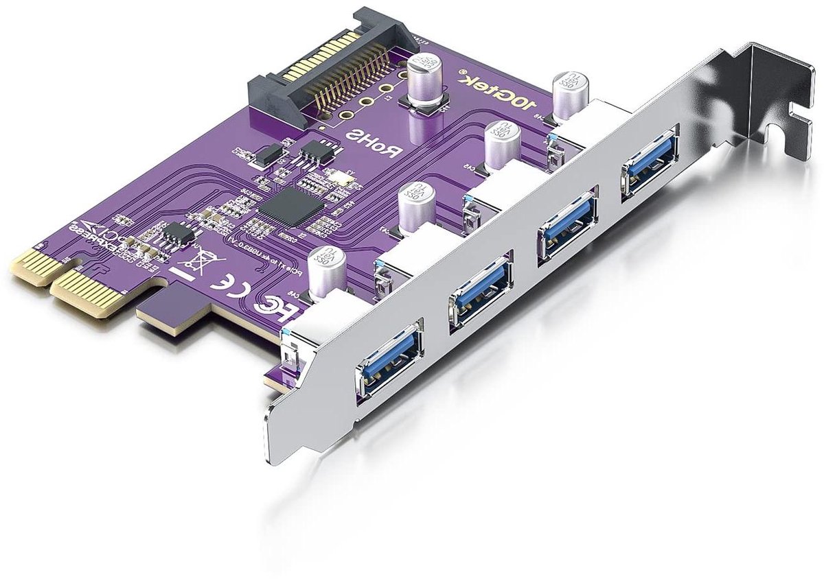 Interne USB Uitbreiding - PCIe naar USB - Extra Poorten - Vier USB 3.0 - Met SATA Voeding - Groen