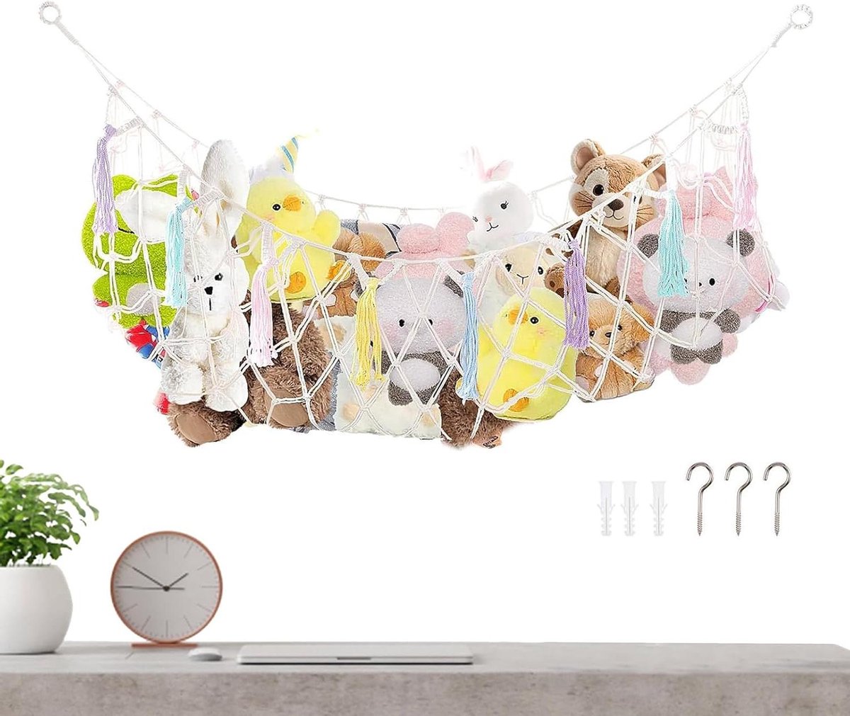 Knuffelhangmat - Speelgoednet - Opbergen Speelgoed - Bohemian Stijl - 150x40 cm - Kleurrijk