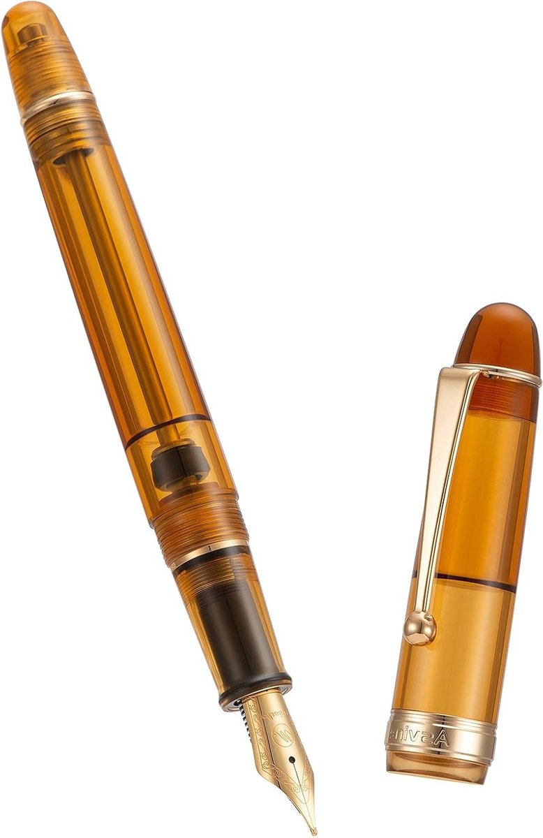Vulpen met Vacuüm Navulling, Extra Fijne Punt, Transparant Bruin Acryl, Grote Capaciteit, Inclusief Cadeaubox en Luxe Ontwerp