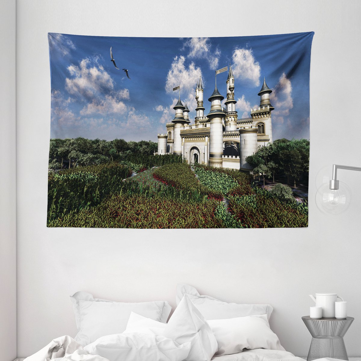 ABAKUHAUS Sprookjeswandtapijt, Bladeren, 150 x 110 cm, Meerkleurig Donkergroen Blauw