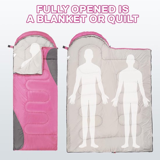 Draagbare Slaapzak - Kampeerzak Lichtgewicht - Buitenactiviteiten Kamperen - Waterdichte Polyester Buitenkant - 220 x 80 cm - Roze — afbeelding 4