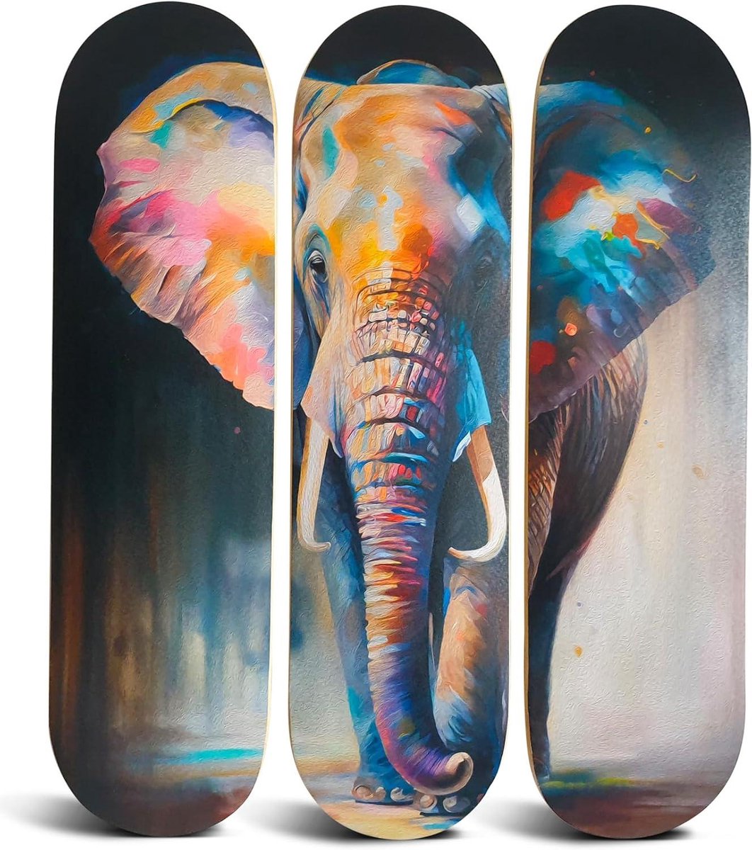Abstracte Olifant Canvas Kunst - Wanddecoratie Set - Woonkamer Decoratie - Op Skateboard Dekken - 3 Delig - Kleurrijk