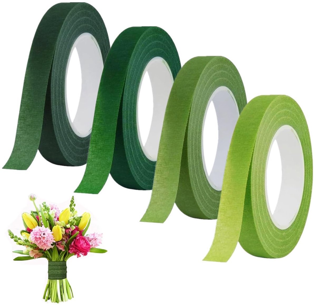 aladdien - Groene Tape voor Bloemisten - 12 mm Breed - 4 Rollen van 27m per Rol - Perfect voor Bloemen en Decoratie - Ideaal voor Creatieve Projecte..