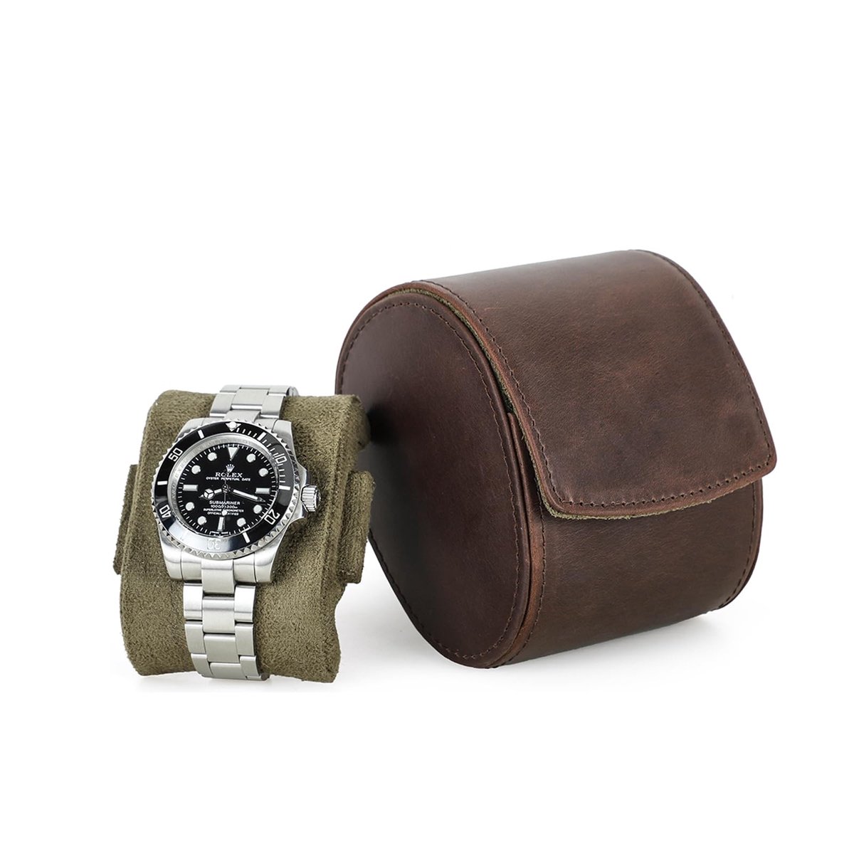 ONF3 - HiramHorloge Reisdoos - Horloge-opbergdoos - Draagbare bescherming - 1 compartiment - Lederen horlogekast - Geschikt voor mannen - 10,8 x...