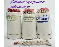120 Stuks Himalaya Touw Wierook – Salie, Patchouli & Cederhout – Ontspanning & Yoga – Handgemaakt – Exclusief Houder