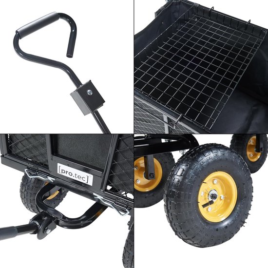Bolderkar Transportkar - Tuinkar Strandkar - Zware Ladingen Vervoeren - Afneembaar Dekzeil - Max 550 kg - Zwart Geel van Merkloos — afbeelding 4