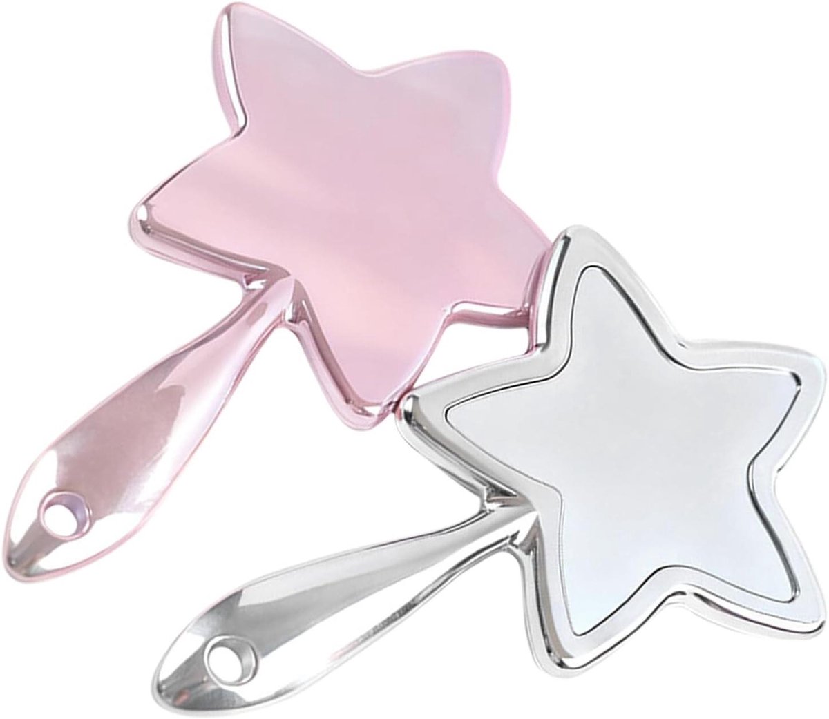 Handspiegels Set - Make-up Spiegel - Snelle Make-up - Uniek Houten Handvat - 245 cm Lengte - Roze Zilver