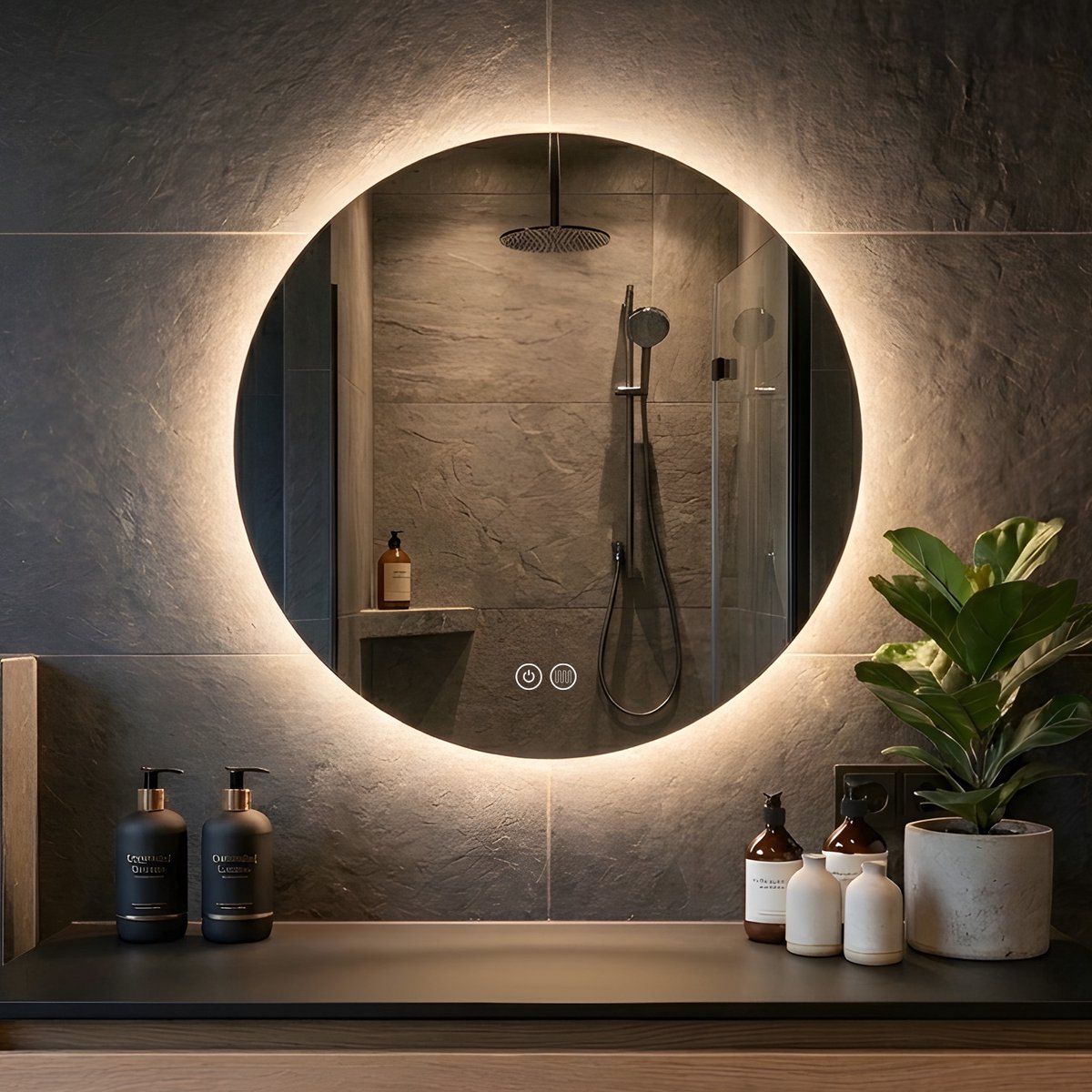 WoonWonder Ronde Badkamerspiegel Met LED Verlichting 60CM - Dimbaar - Anti-Condens - 2700K/4500K/6400K - 60CM - Transparant
