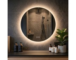 WoonWonder Ronde Badkamerspiegel Met LED Verlichting 60CM - Dimbaar - Anti-Condens - 2700K/4500K/6400K - 60CM - Transparant